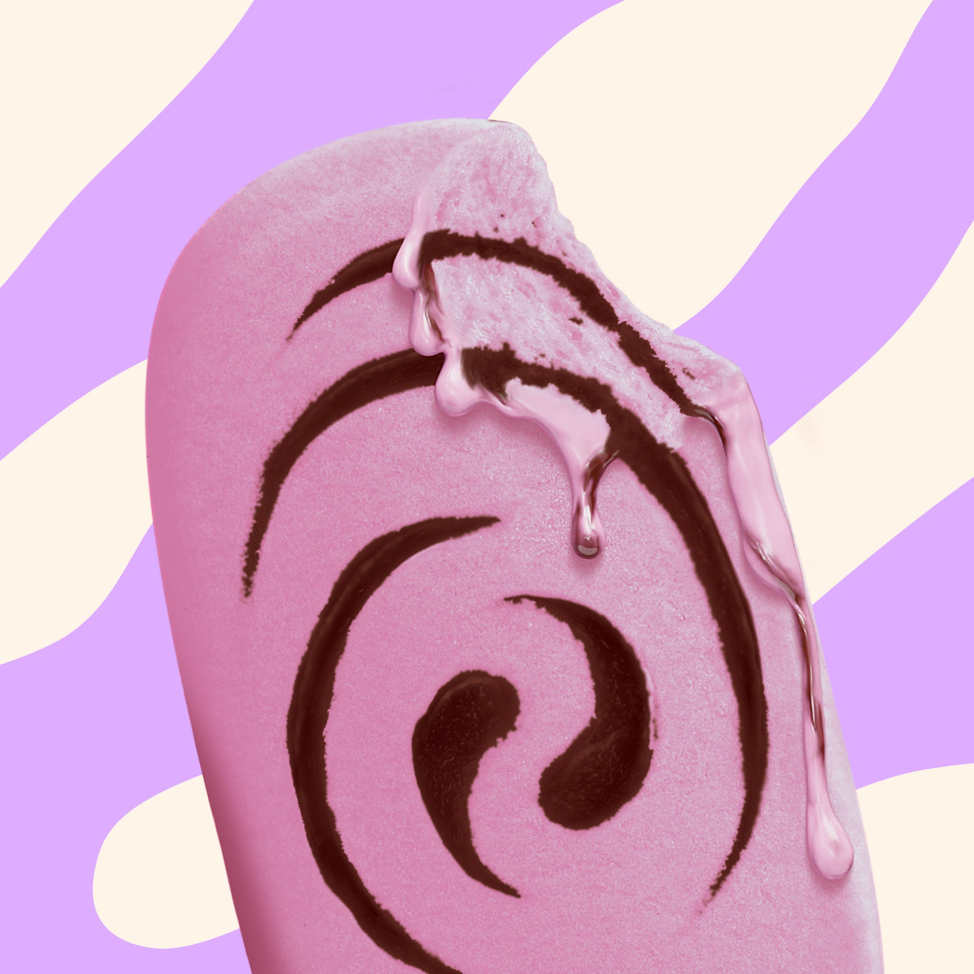 Close-up of an unwrapped N!CK'S Black Raspberry Chocolate ice cream bar, showing the vibrant purple raspberry ice cream with a dark chocolate swirl.