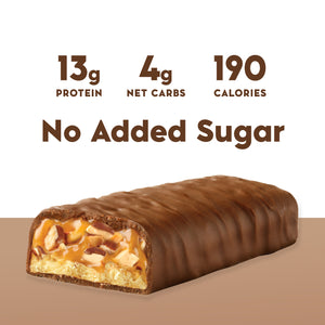 A bar contains 13 grams of protein, 4 grams of net carbs and 190 calories. No added sugar