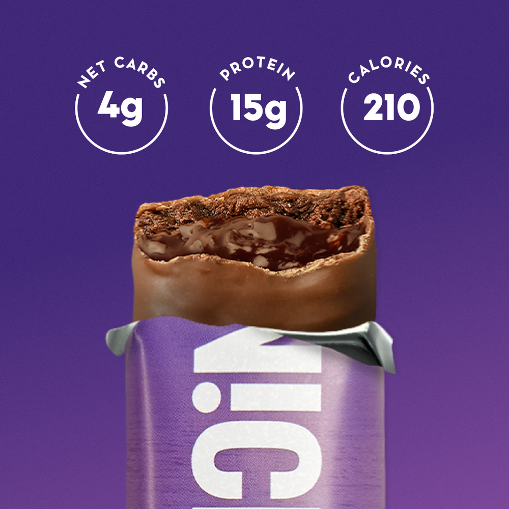 A bar contains 210 calories, 4 grams of net carbs and 15 grams of protein