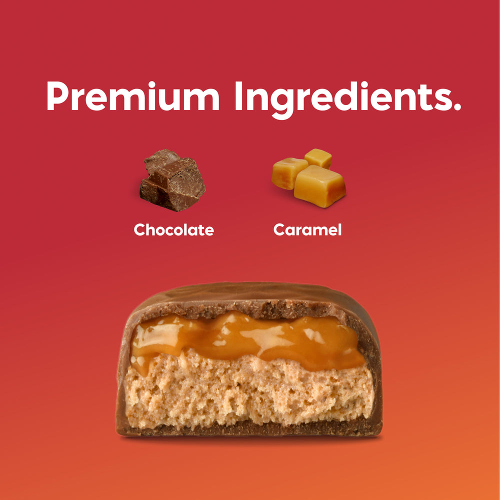 Nick's bars contain premium ingredients, this one has chocolate and caramel.