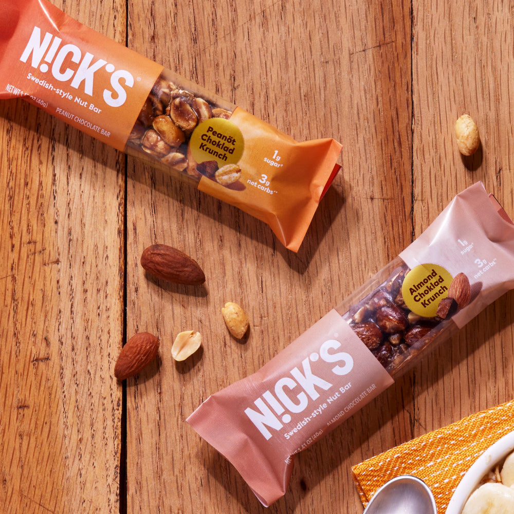 Nick's nut bars on a wooden table