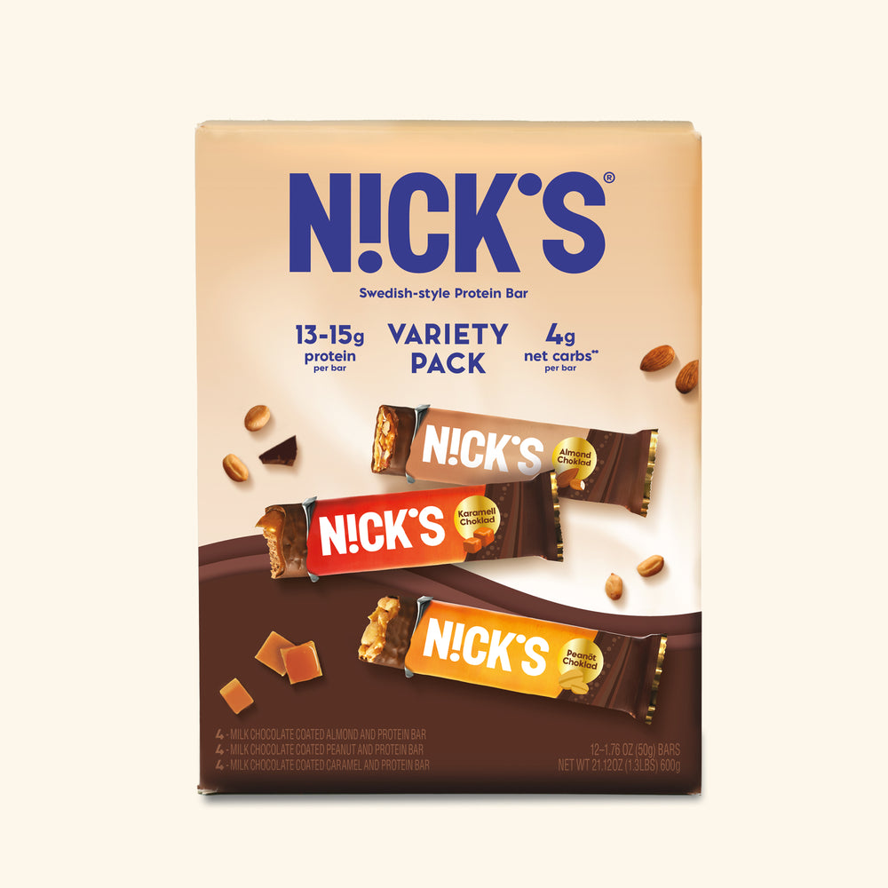 
            
                Load image into Gallery viewer, Nick’s bar packaging showing our variety pack of 12 bars
            
        