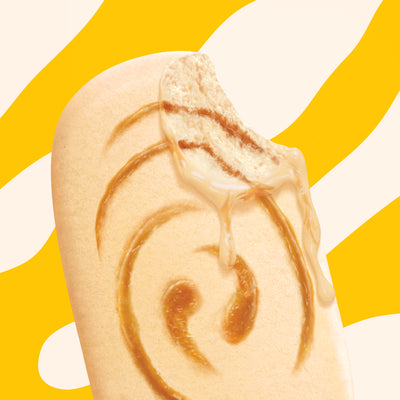 N!CK'S Sea Salt Caramel Ice Cream Bar (4-pack box). The unwrapped bar shows caramel ice cream with a salted caramel swirl. Highlights 'no added sugar' and '70 calories/pop' for this keto-friendly frozen dessert.