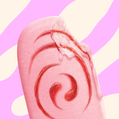 N!CK'S Strawberry Swirl Ice Cream Bar (4-pack box). The unwrapped bar shows pink strawberry ice cream with a red strawberry swirl. Highlights 'no added sugar' and '70 calories/pop' for this keto-friendly frozen dessert.