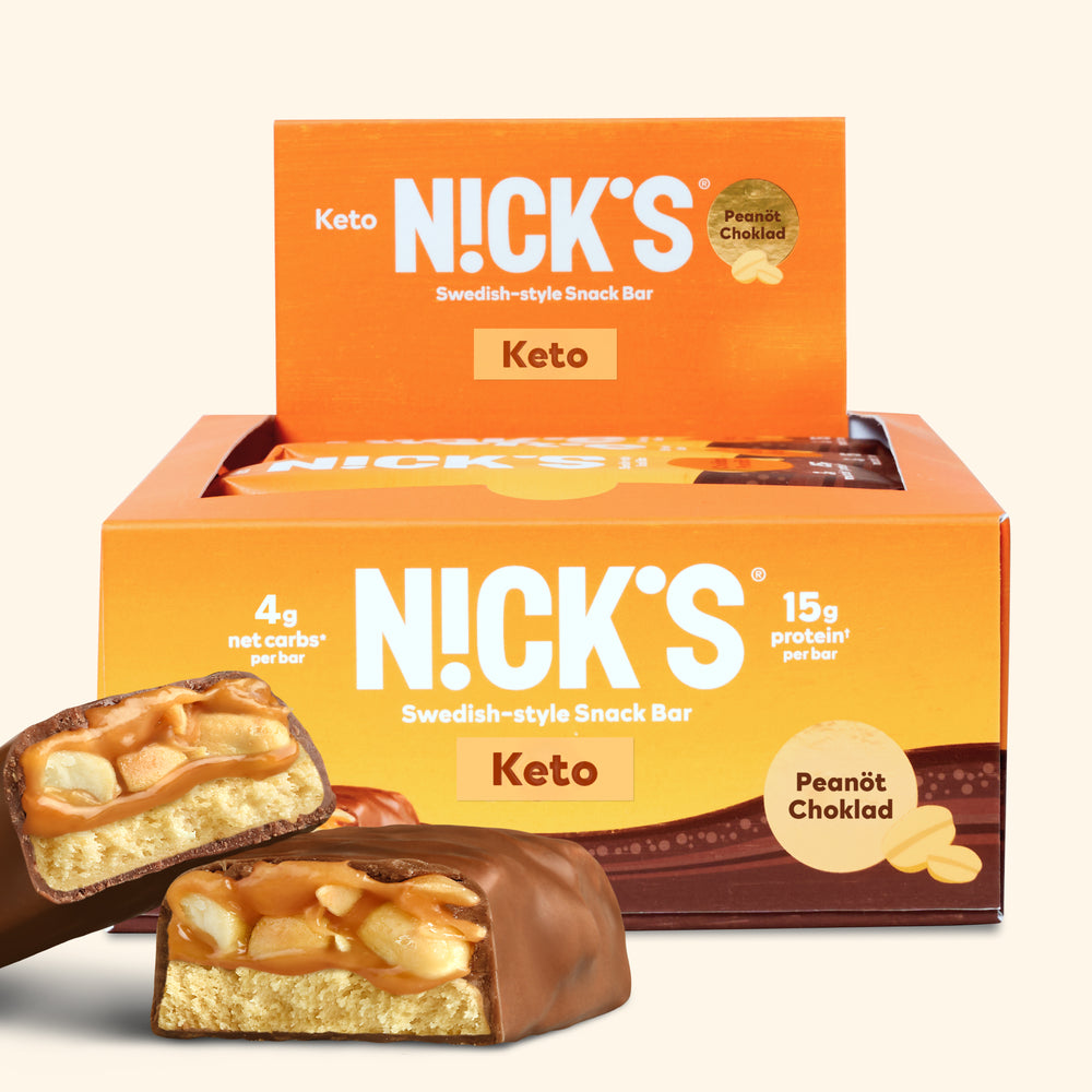 Nick’s bar packaging showing Peanut Choklad