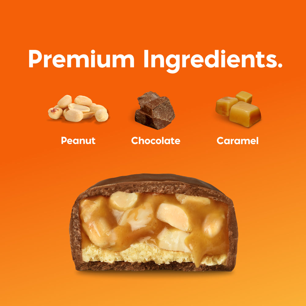 Nick's bars contain premium ingredients, this one has peanuts, chocolate and caramel.