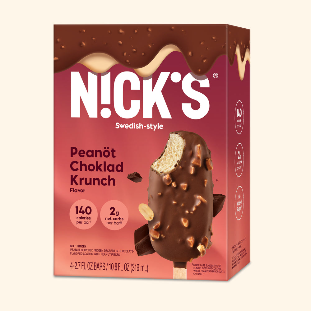 
            
                Load image into Gallery viewer, Nick’s ice cream bar packaging showing Peanut Choklad Krunch
            
        